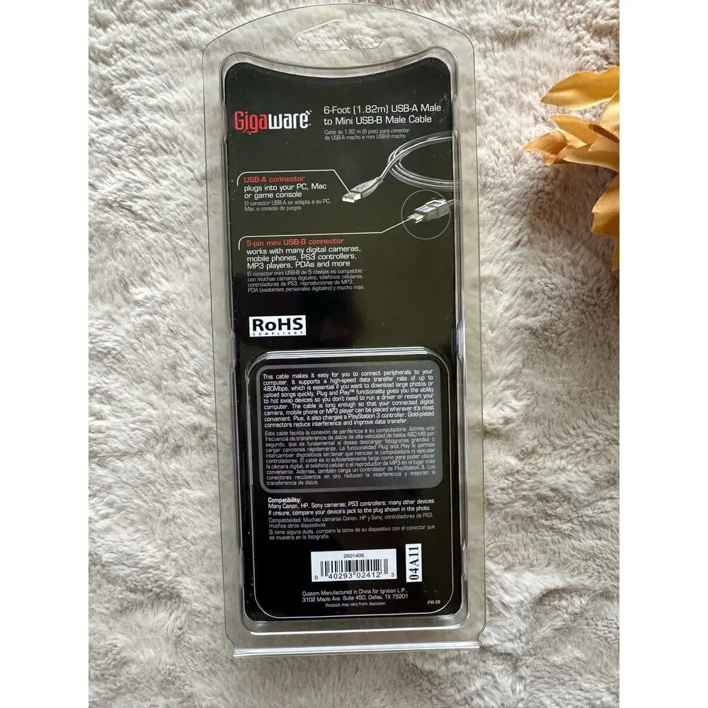 Gigaware 6ft USB-A to Mini USB-B Cable
